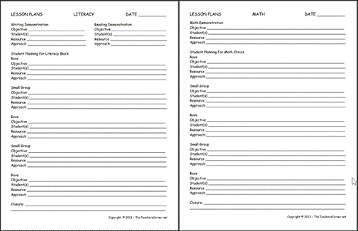 Math and Literacy Lesson Planning Templates