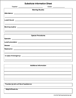 Substitute Information Sheet